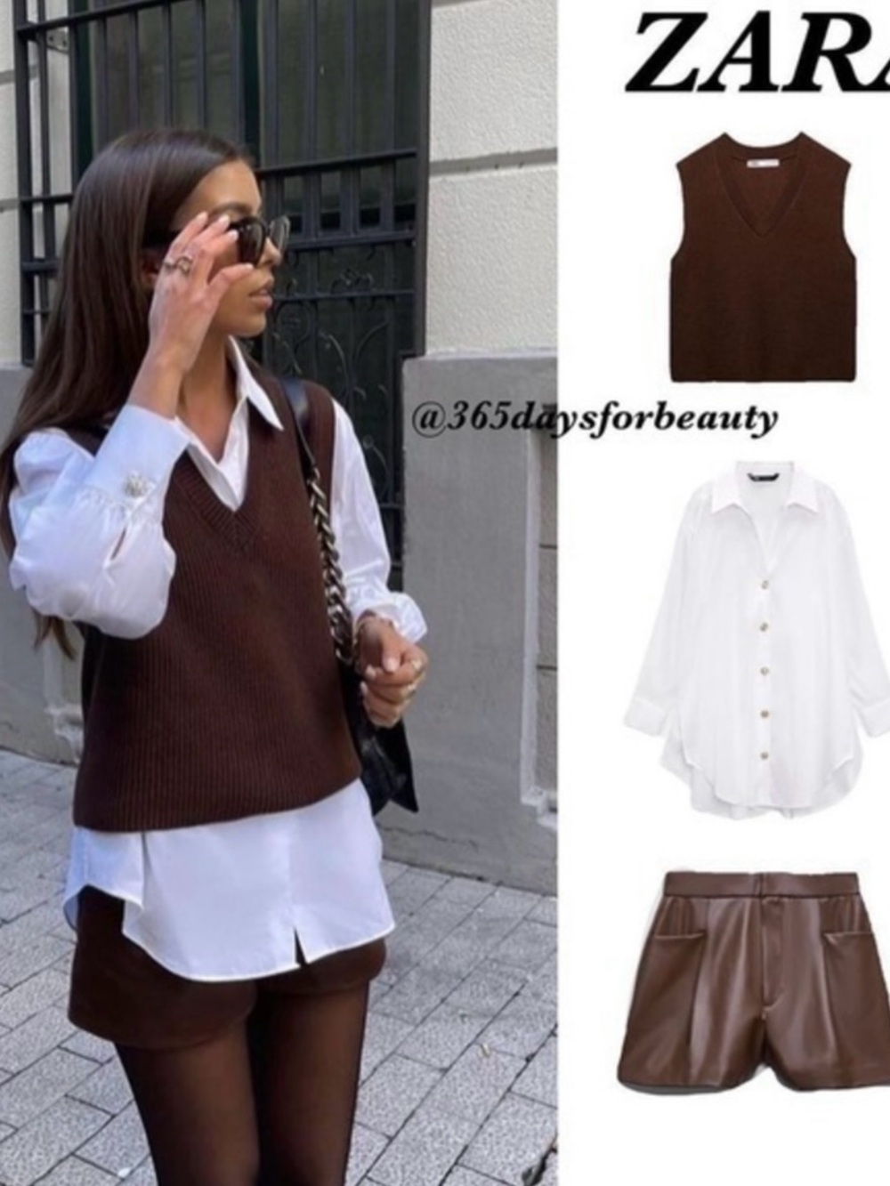 ZARA Brown Knit V-Neck Sleeveless Vest - Picture 4 of 8